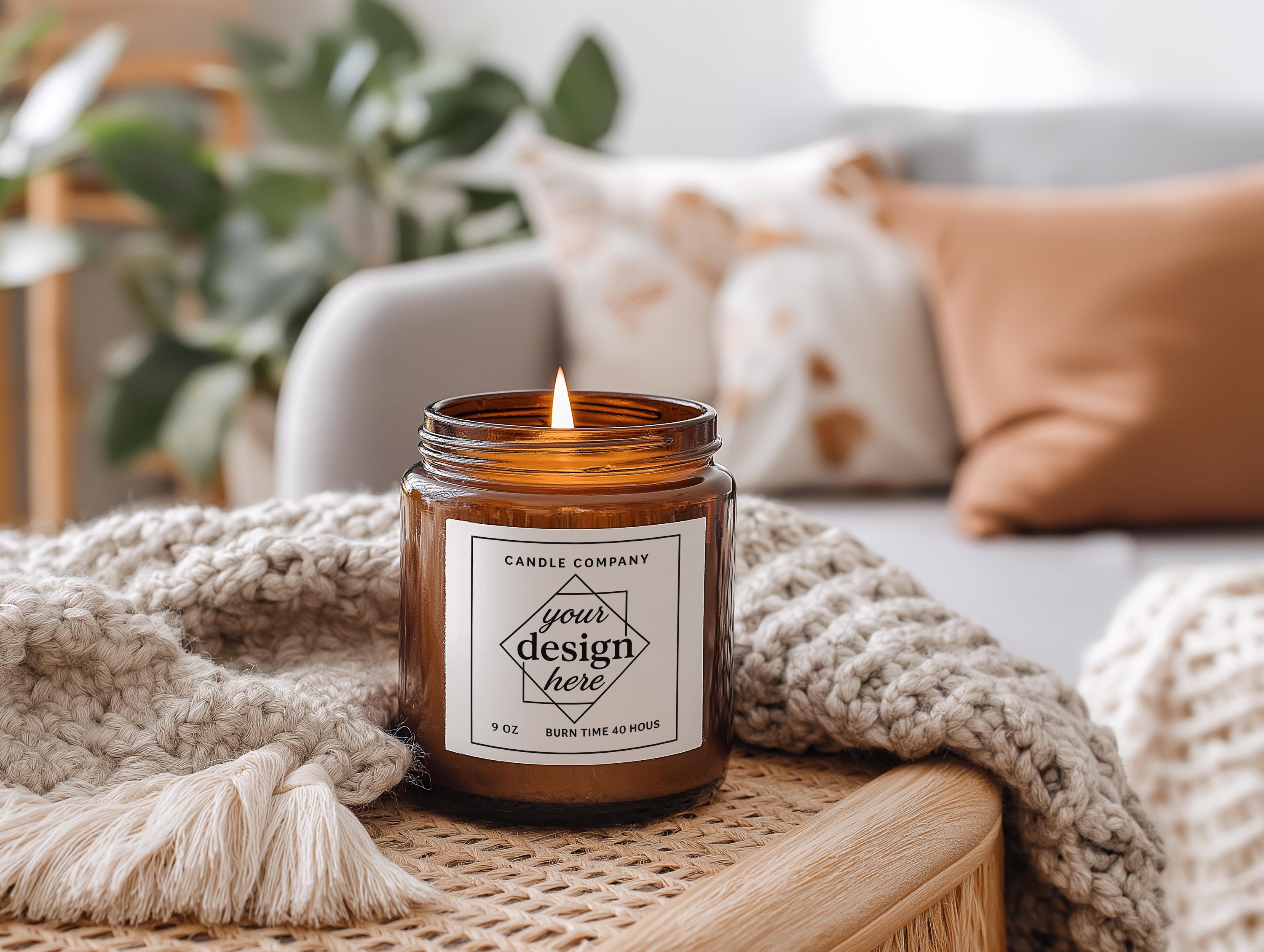 Cozy Amber Jar Candle Mockup PSD Smart Object Digital Template Download Print on Demand