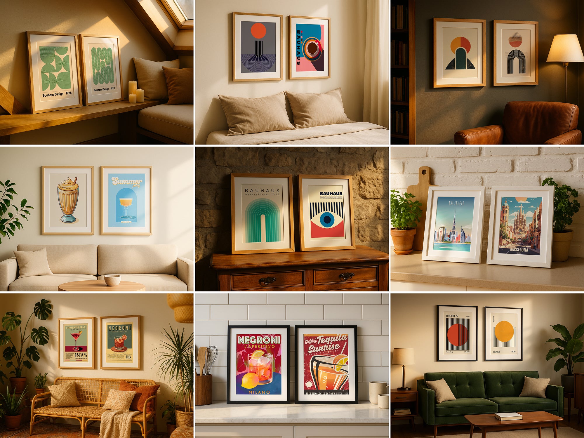 Collage of double frame mockup designs in various realistic scenes