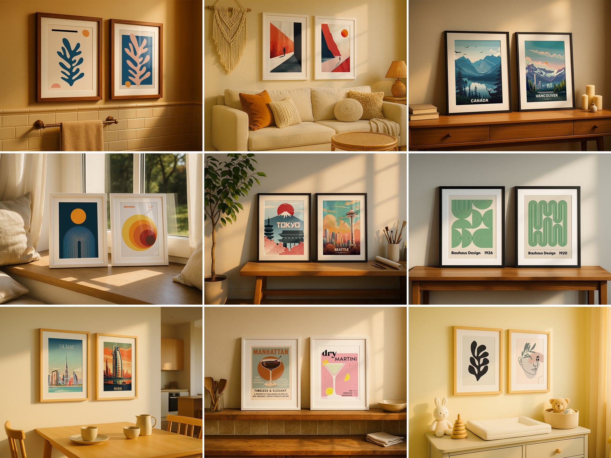 Collage of double frame mockup designs in various realistic scenes