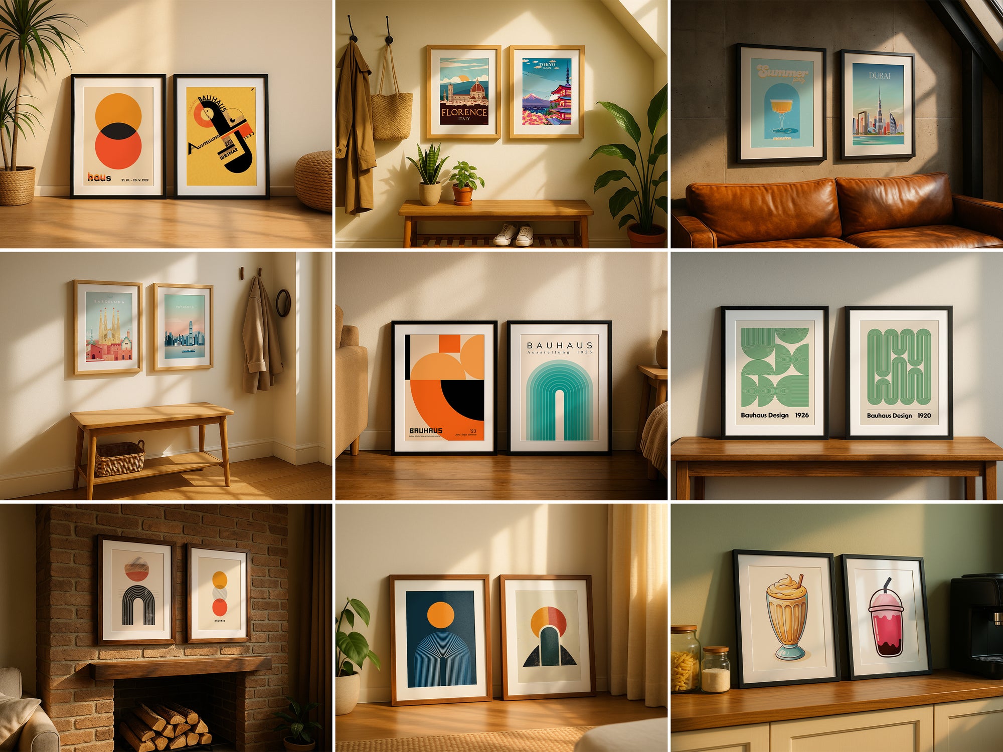 Collage of double frame mockup designs in various realistic scenes