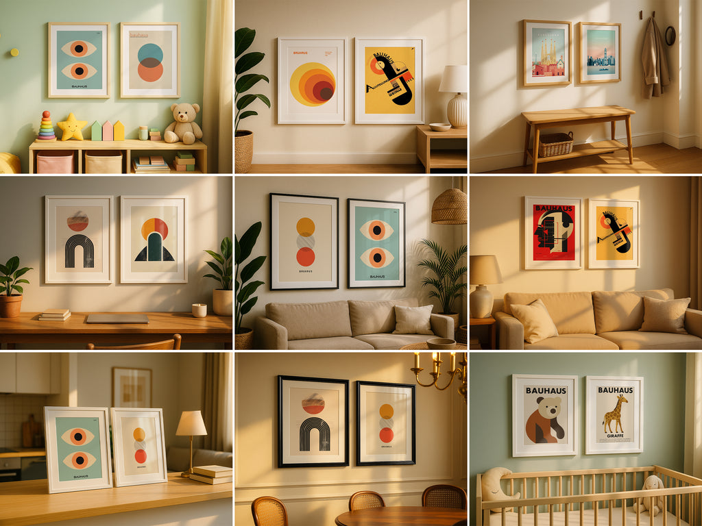 Collage of double frame mockup designs in various realistic scenes