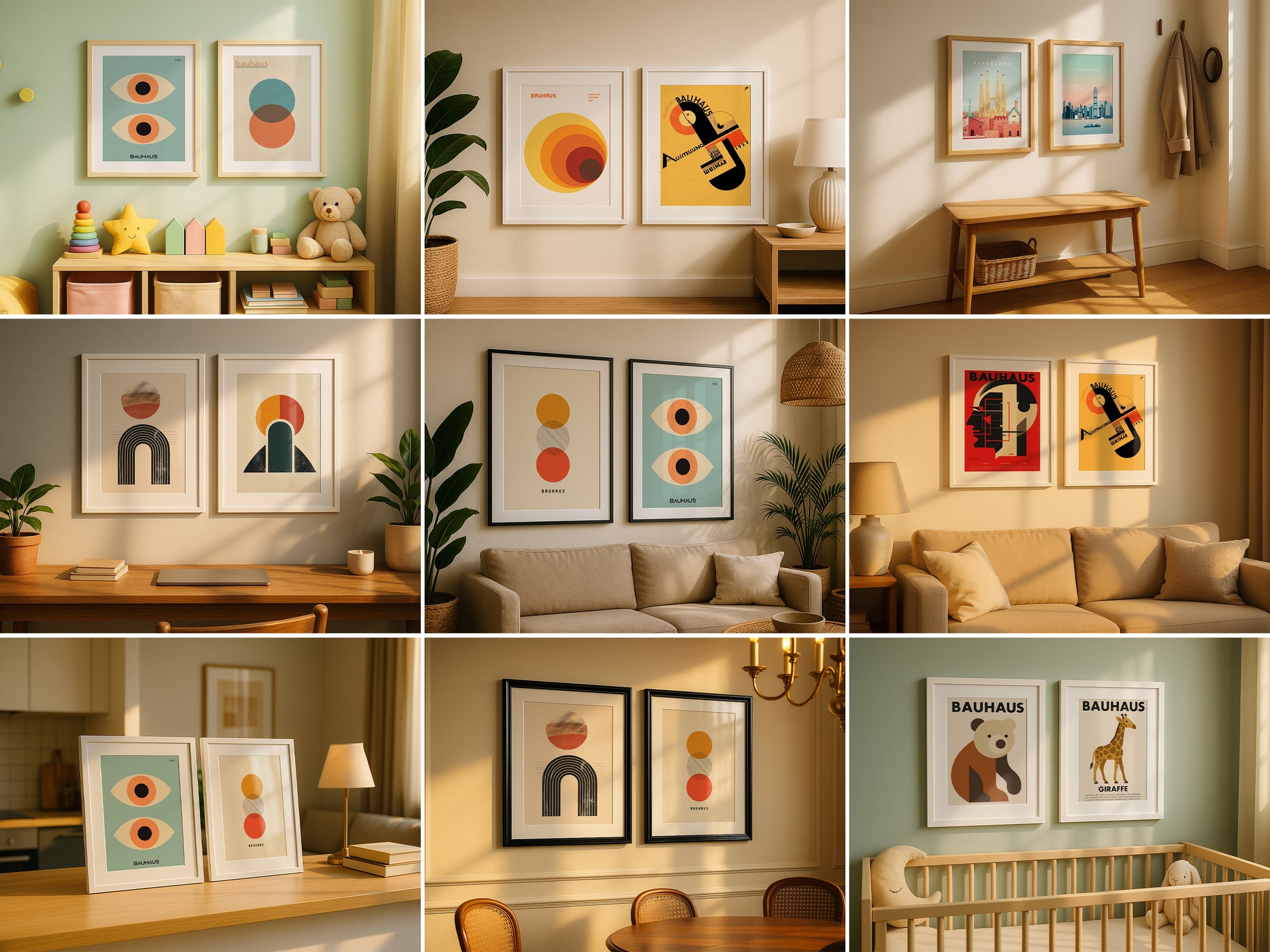 Collage of double frame mockup designs in various realistic scenes