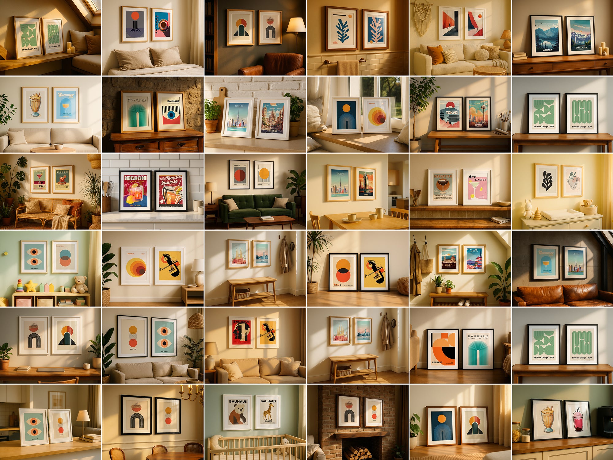 Collage of double frame mockup designs in various realistic scenes